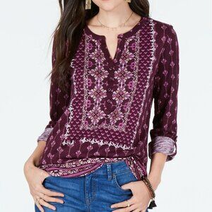 WOMEN CUTE STYLE&CO BURGUNDY BOHO HENLEY SZ PM